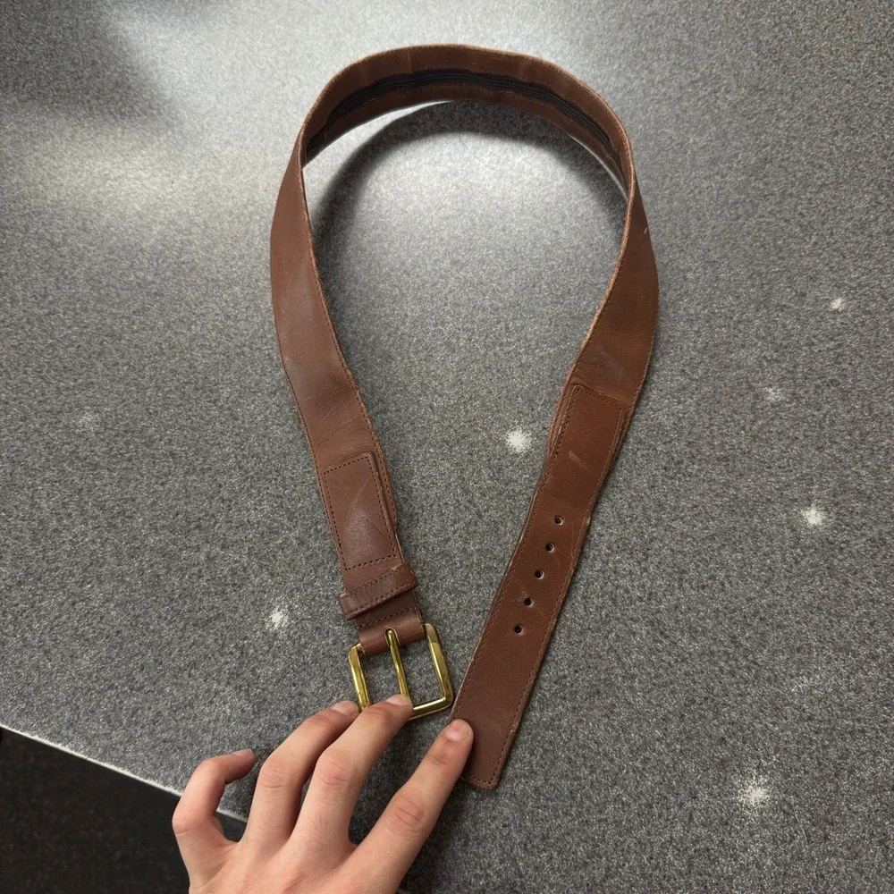 LL Bean Money Belt Mens 30 Brown Good Leather Solid Brass Zipper Pocket